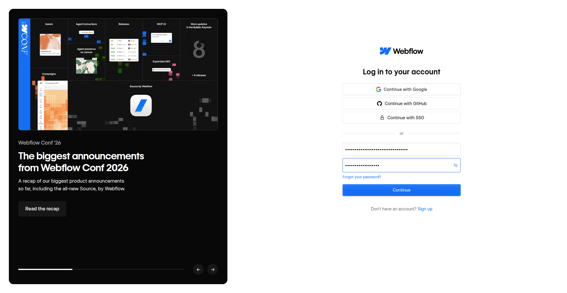 Login form with masked values