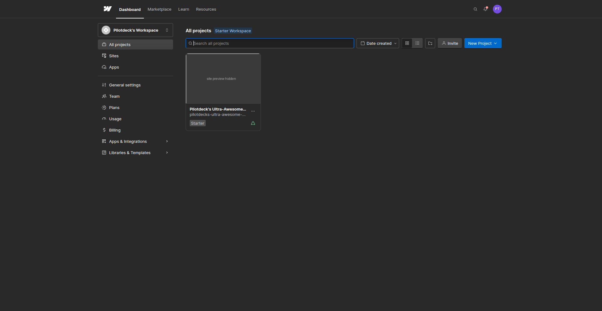 Webflow dashboard