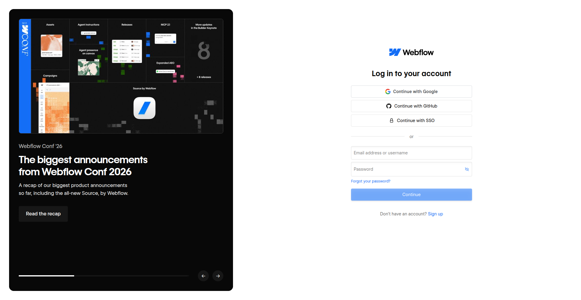 Webflow login form
