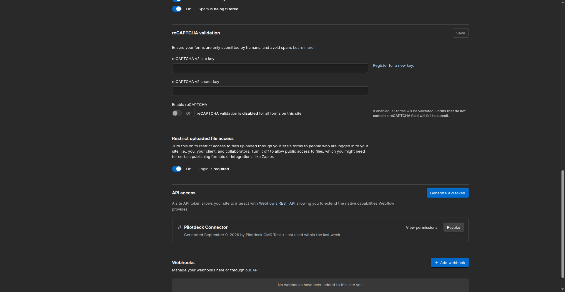 API access section