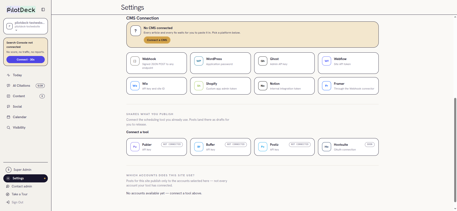 CMS Connection card, nothing connected